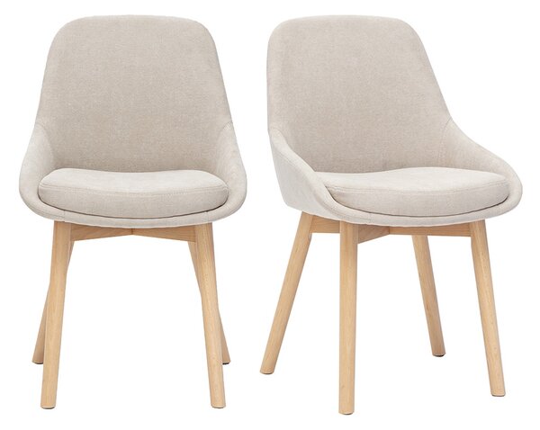Sedie scandinave in tessuto effetto velluto beige e legno chiaro massiccio (set di 2) HOLO