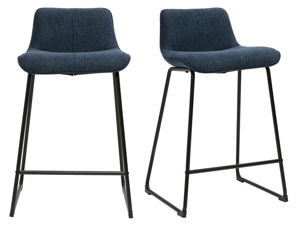 Sgabelli da bar in tessuto effetto velluto blu scuro e metallo H65 cm (lotto di 2) BOOST