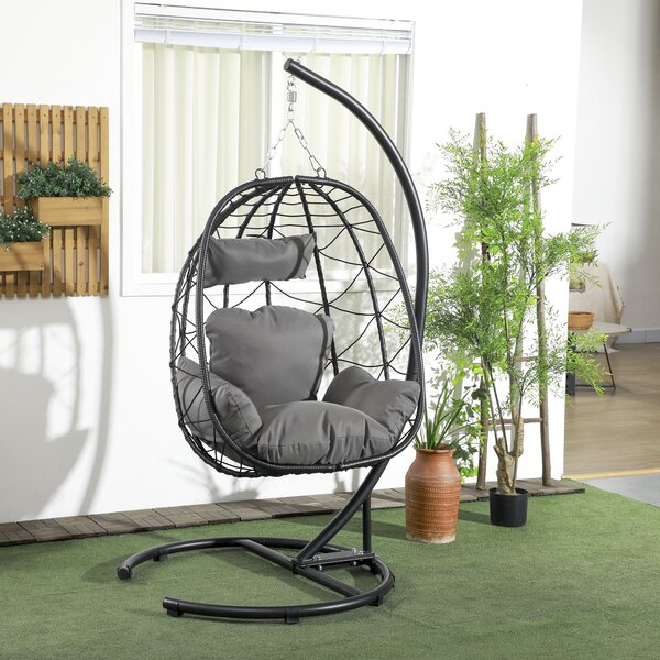 Outsunny Sedia Sospesa Outdoor Sedia Sospesa Egg Chair, resistente alle intemperie, incluso Cuscino, 102 cm x 102 cm x 195 cm, Grigio Scuro