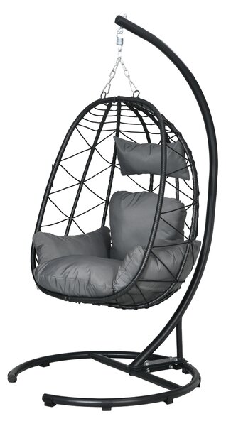 Outsunny Sedia Sospesa Outdoor Sedia Sospesa Egg Chair, resistente alle intemperie, incluso Cuscino, 102 cm x 102 cm x 195 cm, Grigio Scuro