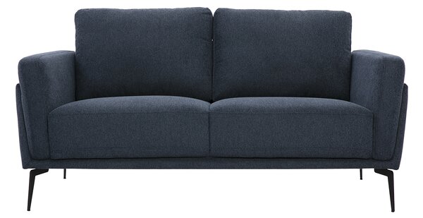 Divano design 2 posti in tessuto effetto velluto testurizzato blu scuro e metallo nero MOSCO