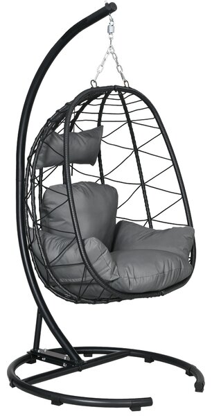 Outsunny Sedia Sospesa Outdoor Sedia Sospesa Egg Chair, resistente alle intemperie, incluso Cuscino, 102 cm x 102 cm x 195 cm, Grigio Scuro