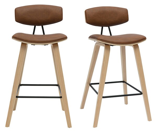 Sgabelli da bar design marrone e legno chiaro H69 cm (set di 2) VASCO