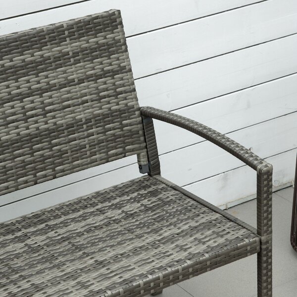Outsunny Panca da Giardino in Stile Rattan, con Struttura in Acciaio, per 2 Persone, Grigio, 122 x 60 x 85cm