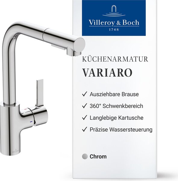 Miscelatore da cucina Villeroy & Boch Variaro, ad alta pressione, a risparmio idrico – Cromo