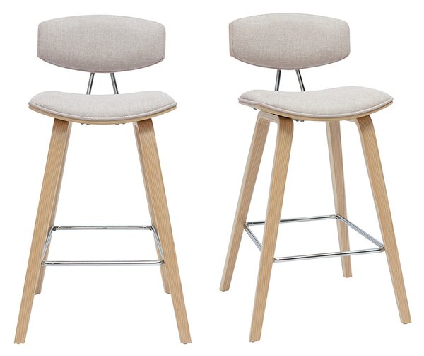 Sgabelli da bar design in tessuto effetto velluto beige e legno chiaro H69 cm (set di 2) VASCO