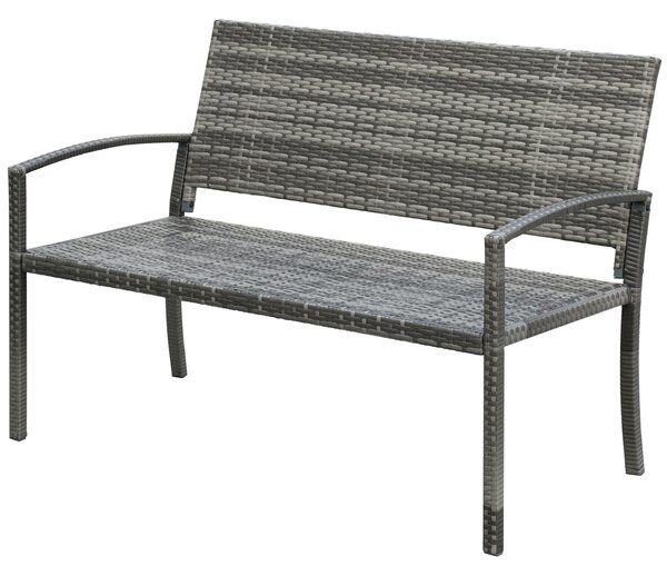 Outsunny Panca da Giardino in Stile Rattan, con Struttura in Acciaio, per 2 Persone, Grigio, 122 x 60 x 85cm