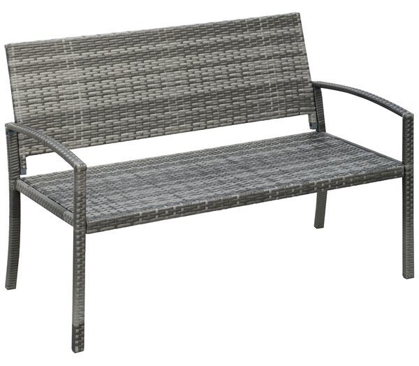 Outsunny Panca da Giardino in Stile Rattan, con Struttura in Acciaio, per 2 Persone, Grigio, 122 x 60 x 85cm