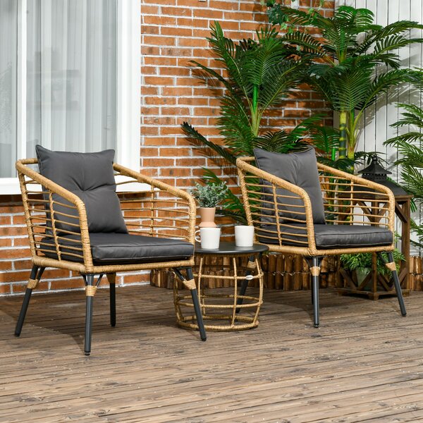 Outsunny Set da bistrò 3 pezzi, resistente alle intemperie, 1 tavolino, 2 sedie, 62 cm x 65 cm x 78 cm, Sabbia+Grigio scuro