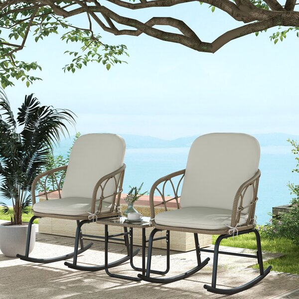 Outsunny Set di sedie a dondolo in stile boho, in PE rattan resistente alle intemperie, Crema