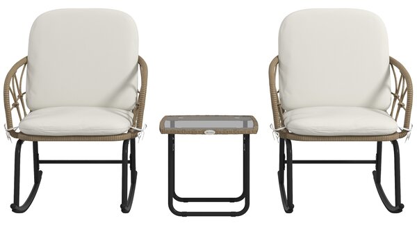 Outsunny Set di sedie a dondolo in stile boho, in PE rattan resistente alle intemperie, Crema
