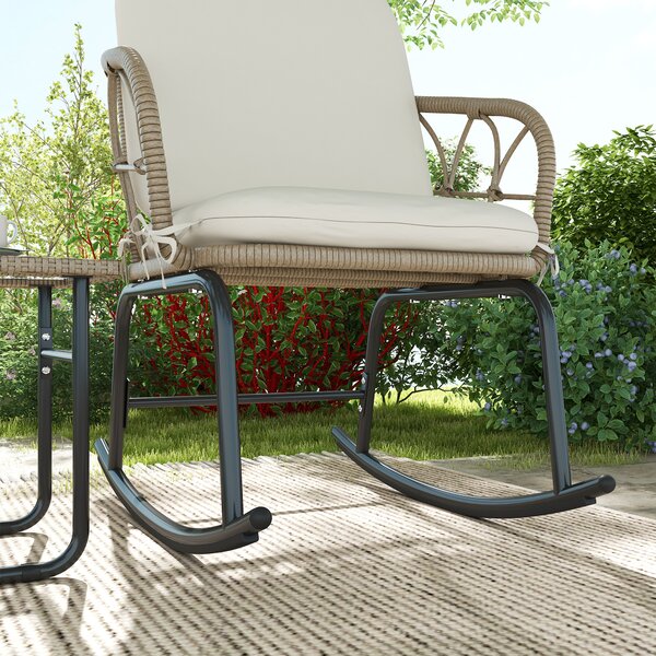 Outsunny Set di sedie a dondolo in stile boho, in PE rattan resistente alle intemperie, Crema
