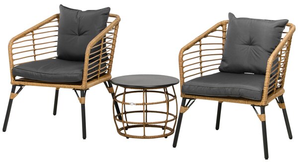 Outsunny Set da bistrò 3 pezzi, resistente alle intemperie, 1 tavolino, 2 sedie, 62 cm x 65 cm x 78 cm, Sabbia+Grigio scuro
