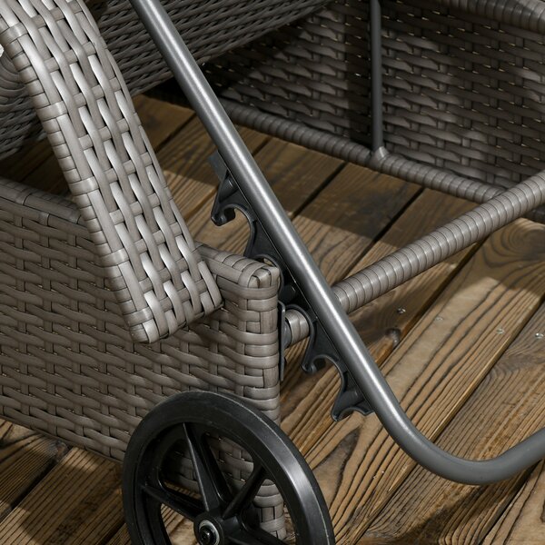 Outsunny Lettino Prendisole Tavolino da Giardino Set da Giardino 3 Pezzi, Rattan Sintetico+Metallo Grigio+Grigio Scuro
