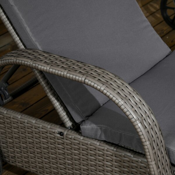 Outsunny Lettino Prendisole Tavolino da Giardino Set da Giardino 3 Pezzi, Rattan Sintetico+Metallo Grigio+Grigio Scuro