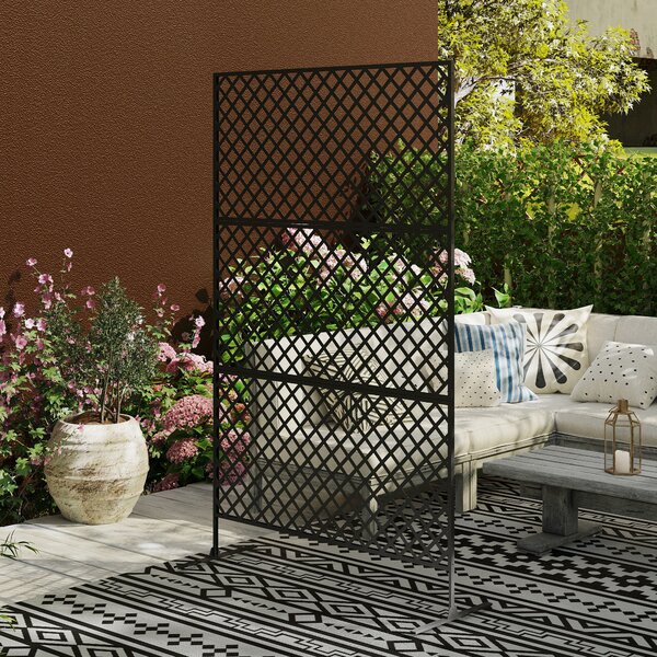 Outsunny Divisorio per Esterni, Schermo in Metallo per Terrazza, Veranda, Giardino, Grata Rampicante Stellare, Acciaio, Nero