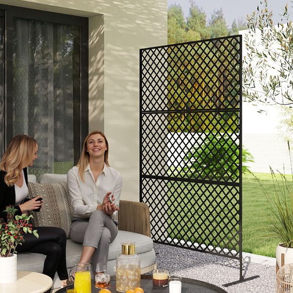 Outsunny Divisorio per Esterni, Schermo in Metallo per Terrazza, Veranda, Giardino, Grata Rampicante Stellare, Acciaio, Nero