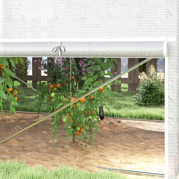 Outsunny 3 x 2 x 2 m Serra a tunnel in polietilene con lati avvolgibili, copertura in plastica resistente ai raggi UV e struttura in acciaio zincato, Bianco