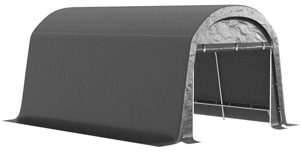 Outsunny Ripostiglio pieghevole da giardino con telo in plastica, porta avvolgibile con zip per attrezzi, 300x450x 230 cm, Grigio scuro | Aosom Italy