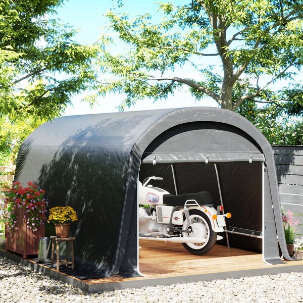 Outsunny Ripostiglio pieghevole da giardino con telo in plastica, porta avvolgibile con zip per attrezzi, 300x450x 230 cm, Grigio scuro | Aosom Italy