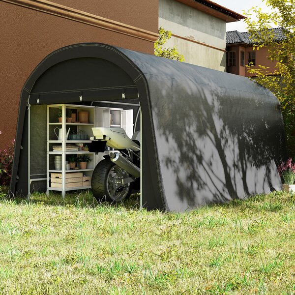 Outsunny Ripostiglio pieghevole da giardino con telo in plastica, porta avvolgibile con zip per attrezzi, 300x450x 230 cm, Grigio scuro | Aosom Italy
