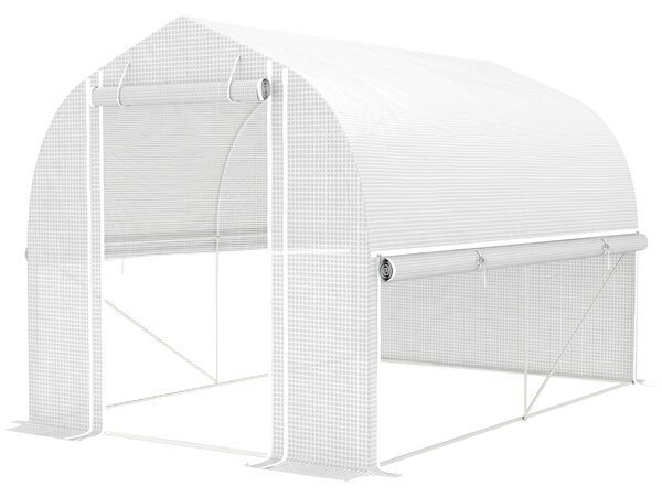 Outsunny 3 x 2 x 2 m Serra a tunnel in polietilene con lati avvolgibili, copertura in plastica resistente ai raggi UV e struttura in acciaio zincato, Bianco