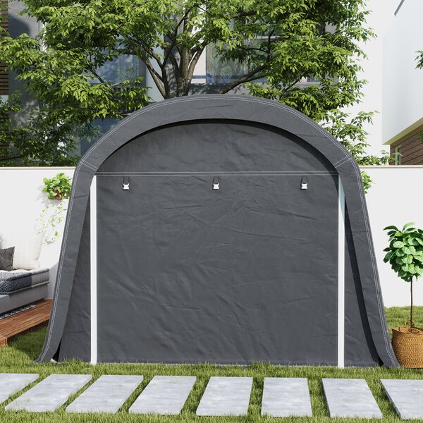 Outsunny Ripostiglio pieghevole da giardino con telo in plastica, porta avvolgibile con zip per attrezzi, 300x450x 230 cm, Grigio scuro | Aosom Italy