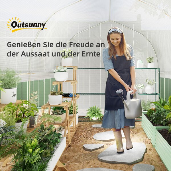 Outsunny 3 x 2 x 2 m Serra a tunnel in polietilene con lati avvolgibili, copertura in plastica resistente ai raggi UV e struttura in acciaio zincato, Bianco