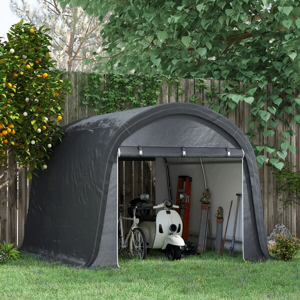 Outsunny Tendone da Giardino per Moto, Bici e Attrezzi con 2 Ingressi a Zip, in Acciaio e PE, 300x300x235 cm, Grigio | Aosom Italy