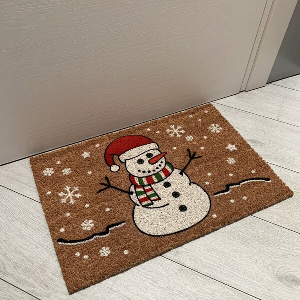 Zerbino Natalizio 60x40 cm con Pupazzo di Neve e Fiocchi di Neve