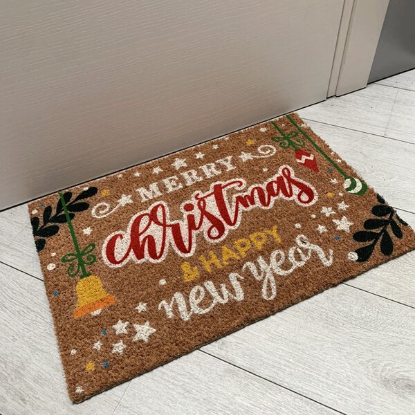 Zerbino Natalizio 60x40 cm - Merry Christmas in Fibra di Cocco Naturale