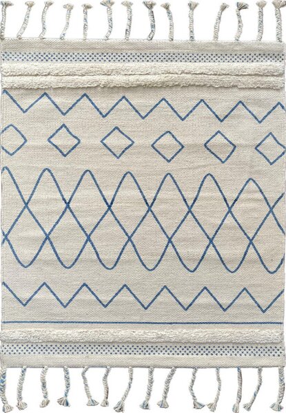 Tappeto Oasi Azzurro in puro cotone con dettagli Boho 55x110