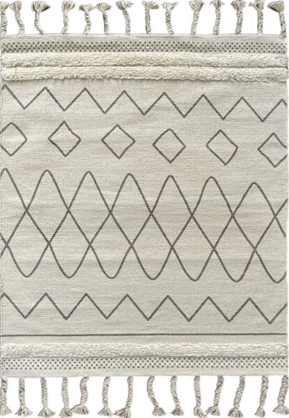 Tappeto Oasi Grigio in puro cotone con dettagli Boho 55x110