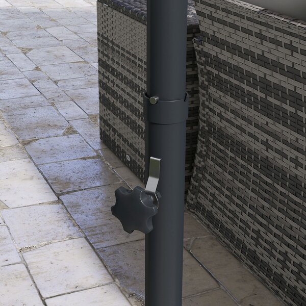 Outsunny Ø3 m Ombrellone a Braccio Laterale, inclinabile, girevole, manovella, cupola antivento, palo in metallo, Grigio Scuro