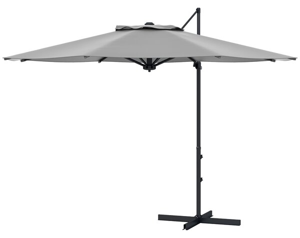Outsunny Ø3 m Ombrellone a Braccio Laterale, inclinabile, girevole, manovella, cupola antivento, palo in metallo, Grigio Scuro