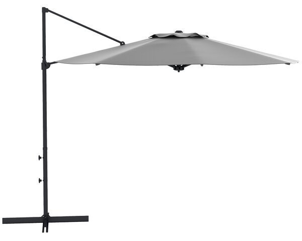 Outsunny Ø3 m Ombrellone a Braccio Laterale, inclinabile, girevole, manovella, cupola antivento, palo in metallo, Grigio Scuro