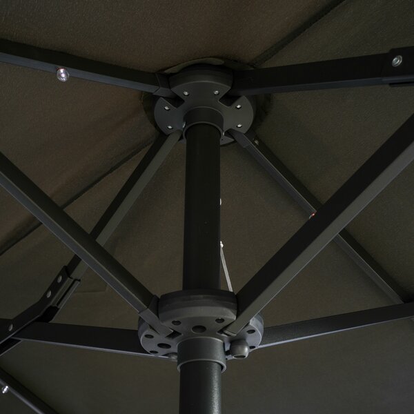 Outsunny Ombrello doppio, Ombrello da terrazza, inclinabile, con pannello solare, 35 LED, struttura in acciaio, grigio, 2,92 x 1,50 x 2,18 m