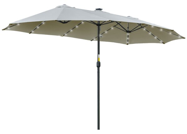 Outsunny Ombrellone Doppio da Giardino 4.5x2.65 m con 48 Luci LED Solari Manovella, Ombrellone da Giardino a 12 Stecche in Acciaio e Poliestere, per Cortile, Terrazza e Balcone, Grigio chiaro | Aosom Italy