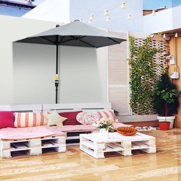 Outsunny 2 x 2 m Ombrellone a Mezzaluna per Balcone con Staffa Impermeabile per Giardini Terrazze Cortili 100% Poliestere Grigio Scuro