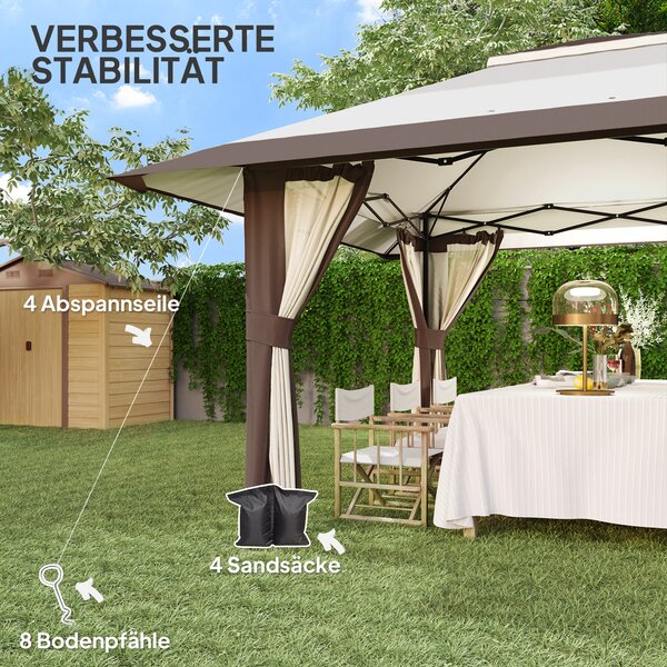 Outsunny Gazebo da giardino 4 x 4 m, Gazebo con pareti a rete, Protezione UPF50+, Gazebo regolabile in altezza, Beige