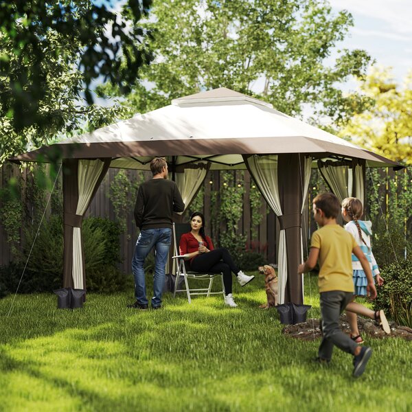 Outsunny Gazebo da giardino 4 x 4 m, Gazebo con pareti a rete, Protezione UPF50+, Gazebo regolabile in altezza, Beige