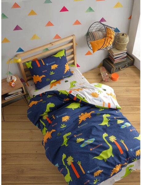 Set copripiumino e federa da bambini blu per letto singolo 140x200 cm Dinolar – Mijolnir