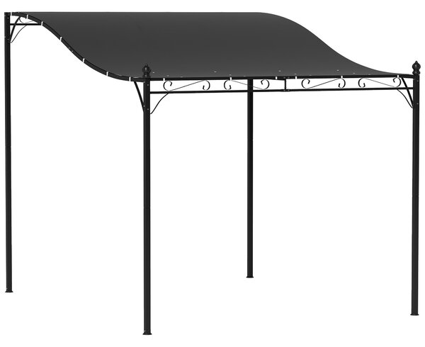 Pergola da Giardino 2,5 x 3 m Montata a Parete Impermeabile Struttura in Metallo Fori di Drenaggio Grigio Scuro