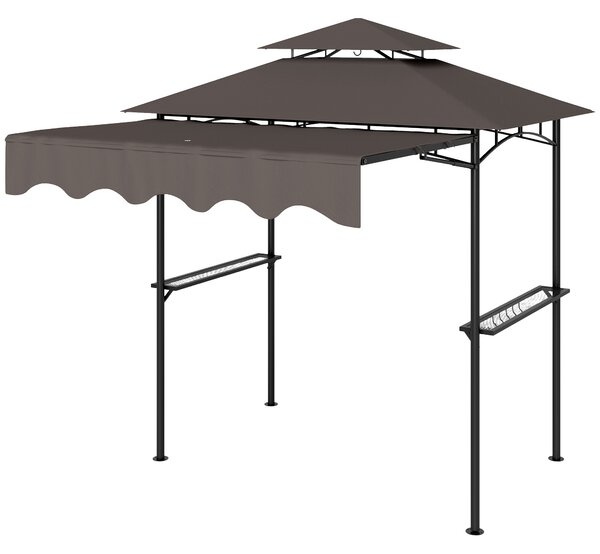 Outsunny Gazebo per barbecue 242x149x248 cm impermeabile ignifugo Gazebo da giardino con tetto a doppio strato Caffè