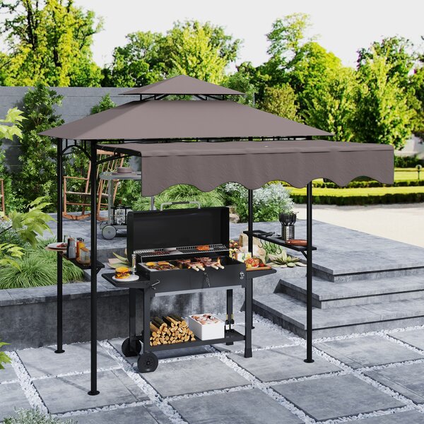 Outsunny Gazebo per barbecue 242x149x248 cm impermeabile ignifugo Gazebo da giardino con tetto a doppio strato Caffè