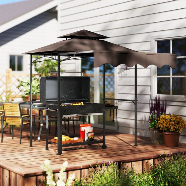 Outsunny Gazebo per barbecue 242x149x248 cm impermeabile ignifugo Gazebo da giardino con tetto a doppio strato Caffè