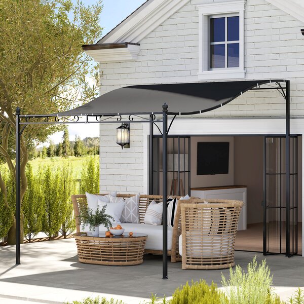 Pergola da Giardino 2,5 x 3 m Montata a Parete Impermeabile Struttura in Metallo Fori di Drenaggio Grigio Scuro