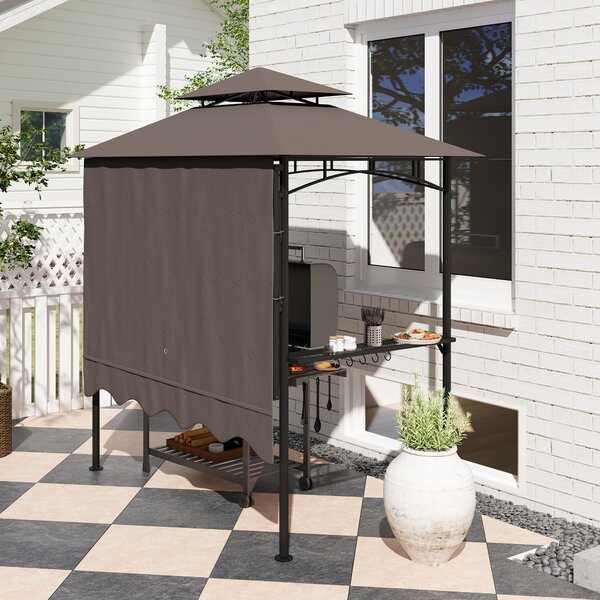 Outsunny Gazebo per barbecue 242x149x248 cm impermeabile ignifugo Gazebo da giardino con tetto a doppio strato Caffè
