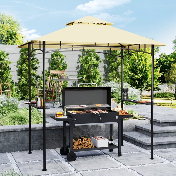 Outsunny Gazebo per Grigliate con LED 240 x 150 x 258 cm idrorepellente ignifugo Gazebo da Giardino con Tetto a Doppio Strato