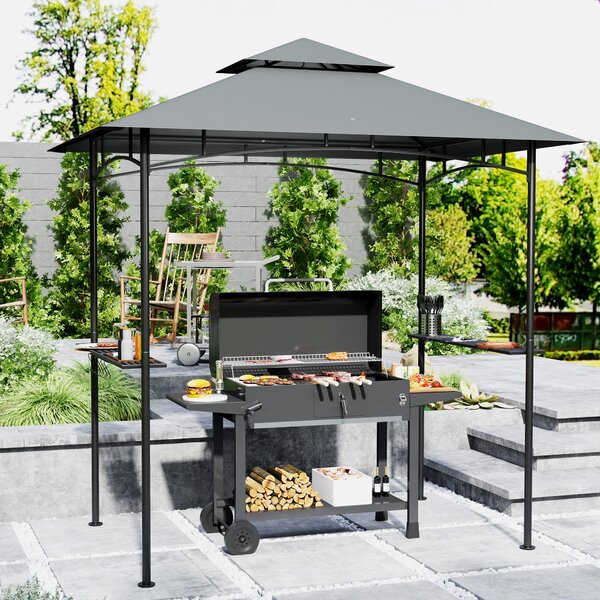Outsunny Pavillon per barbecue con LED 240 x 150 x 258 cm, resistente all'acqua e al fuoco, Gazebo da giardino con tetto a doppio strato